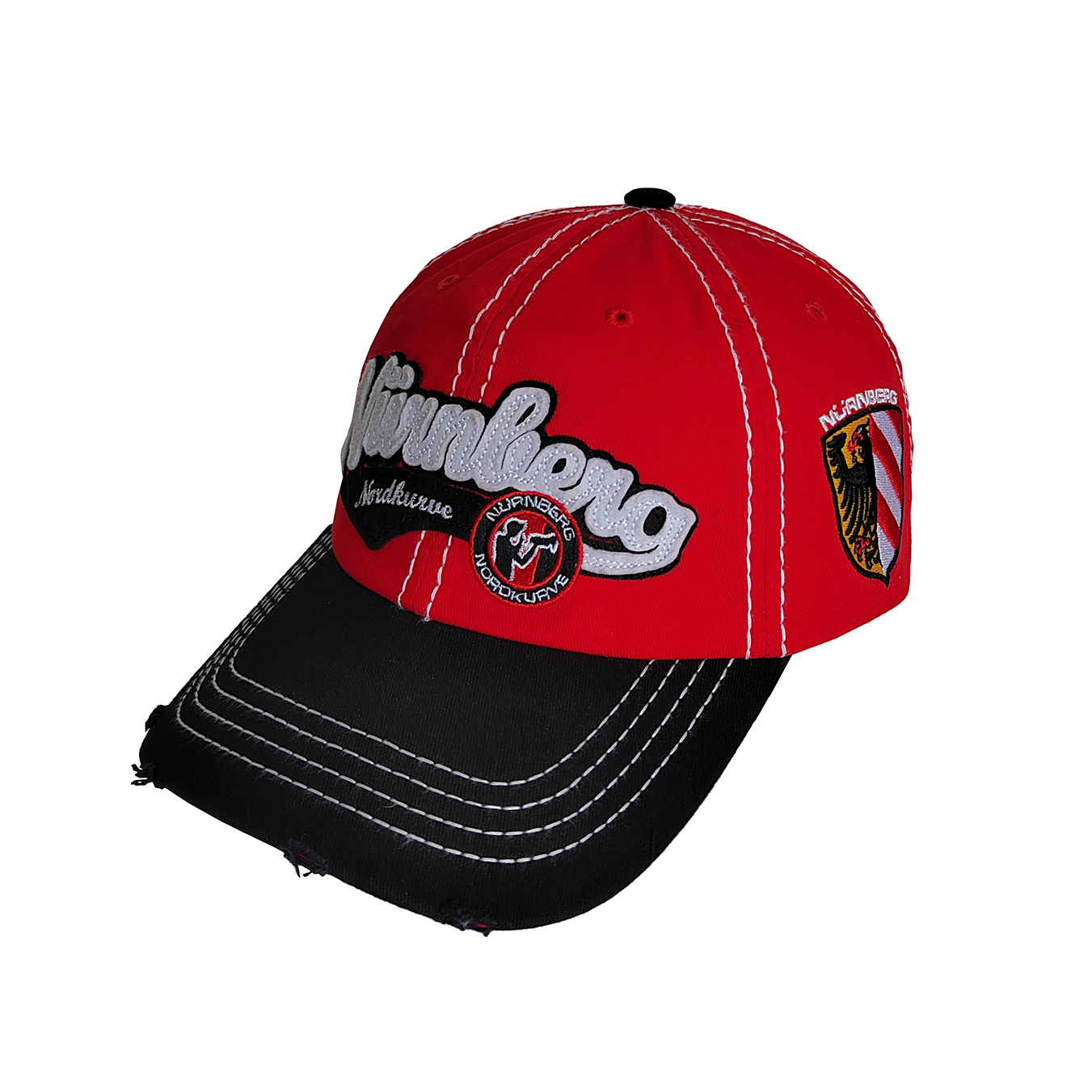 washed baseball cap with double felt patch on front panels.jpg